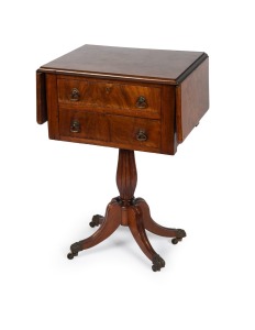 A vintage drop-side two drawer occasional table with gadrooned pedestal base, 20th century, ​​​​​​​79cm high, 52cm wide (closed), 40cm deep.