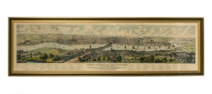 "LONDON, WESTMINSTER AND SOUTHWARK, AS THEY APPEARED A.D. 1543" antique English hand-coloured panoramic engraving, 47 x 157cm overall.