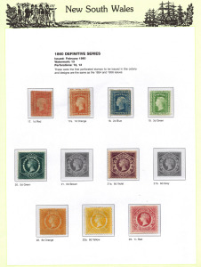 NEW SOUTH WALES: 1860-72 perforated issues on an album page, comprising of 1d (2 shades), 2d, 3d, 5d, 6d Violet, 8d orange, 8d yellow and 1/- carmine; all with o.g. except the 2d with is Unused. Mixed condition. (9).