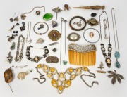 Antique silver cufflinks, antique silver hat pins; together with assorted silver and costume jewellery, hair comb, etc., 19th and 20th century, (qty).