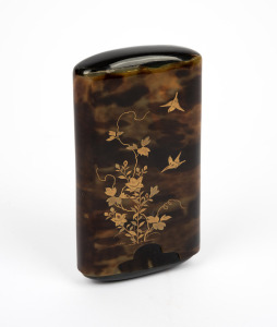 An antique Japanese tortoiseshell cigar case finely decorated with gilded highlights, Meiji period, 19th century, A/F, 12.5cm high.