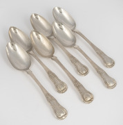 Six antique Scottish sterling silver tablespoons, made in Edinburgh, circa 1802, 22cm long, 460 grams total.