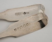 Four Georgian sterling silver tablespoons, Scottish, English and Channel Islands, 18th/19th century, ​​​​​​​the largest 22cm long, 266 grams total. - 3