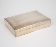 An antique Chinese export silver cigarette table box with cedar lining, 19th/20th century, marks rubbed, 19cm wide, 496 grams total (including lining).