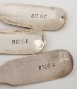 Five rare George III Scottish provincial sterling silver fiddle pattern tablespoons with engraved ownership monogram, by John Pearson of Dumfries, 1794-1817, 23cm long, 370 grams total. - 2