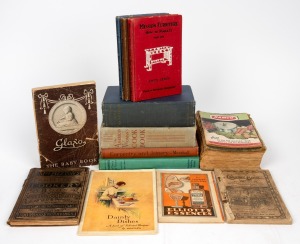 Assorted carpentry books, home economics & cookery books and booklets (including Mrs Beeton's Cookery) and an unused Mabel Lucie Atwell postcard, (15 items).