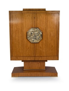 MEUBLE &Agrave; FARDS cocktail cabinet, designed in 1926 by EMILE-JACQUES RUHLMANN (1879-1933). This version was produced in Melbourne, Australia in the 1980s by Colin Bainbridge. 156cm high, 102cm wide, 46cm deep.