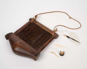 Tribal sewing implements, Pacific Islands origin, age unknown, the largest 18cm high.