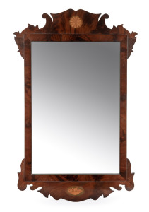 A Georgian revival mahogany mirror shell marquetry cartouche, early to mid 20th century, ​​​​​​​77 x 49cm.