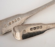 A pair of Georgian sterling silver sauce ladles with engraved monograms, by William Eley & William Fearn of London, circa 1806, 17cm long, 120 grams total. - 2
