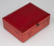 A set of four antique English sterling silver napkin rings housed in original scarlet leather plush fitted retailer's box, made in Sheffield, circa 1907, ​​​​​​​the box 14cm wide, 66 grams total. - 2