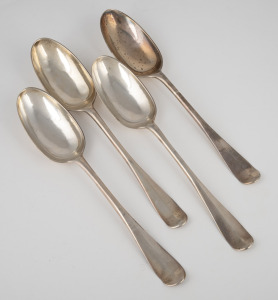 A set of four George III Scottish provincial sterling silver Old English Rat Tail pattern tablespoons, most likely by Alexander Grant of Aberdeen, circa 1825, 21cm long, 265 grams total.