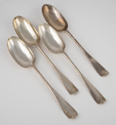 A set of four George III Scottish provincial sterling silver Old English Rat Tail pattern tablespoons, most likely by Alexander Grant of Aberdeen, circa 1825, 21cm long, 265 grams total.