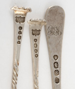 A collection of sterling silver cutlery comprising of an Old English pattern sauce ladle by George Smith II (London, 1797), an Old English pattern cream ladle by Richard Crossley (London, 1798) and four various salt spoons, (6 items), the sauce ladle 18cm - 3