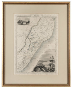 H. WINKLER: "Natal and Kaffraria" copper engraving with attractive vignettes featuring the entrance to Port Natal and the town of Durban, circa 1850, framed and glazed, 49 x 39.5cm overall.