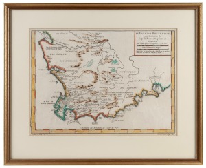 N. BELLIN "LE PAYS DES HOTTENTOTS aux Environs du Cap de Bonne Esp&eacute;rance" copper engraved map with hand-colouring, circa 1780, framed and glazed, 39 x 48cm overall.