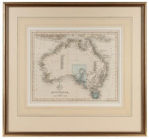 J. ARCHER "AUSTRALIA" hand-coloured map following the delineation of South Australia and identifying twenty-six counties in Western Australia, 1850, ​​​​​​​attractively framed and glazed, 44.5 x 47.5cm overall.