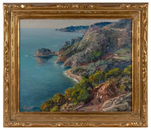 FERRAN PONSJEAN (Spain 1940 - ), I.) La Conga & S'Agaro, II.) Coastal scene, oil on canvas, both signed lower right "Ponsjean", titled on paper label verso, 38 x 45cm each, 55 x 58cm each overall.