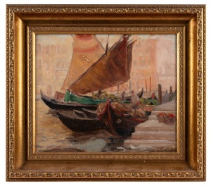 ARTIST UNKNOWN, (fishing boats), oil on canvas, ​​​​​​​27 x 31cm, 39 x 44cm overall.