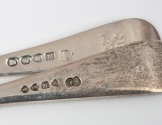 A collection of George III and William IV sterling silver Old English and Feather Edge pattern cutlery. Comprising of six dessert spoons by Mary Chawner of London, 1836, six dessert forks by William Eley and William Fearn of London, 1818, a Victorian butt - 3