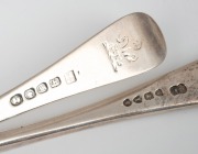 A collection of George III and William IV sterling silver Old English and Feather Edge pattern cutlery. Comprising of six dessert spoons by Mary Chawner of London, 1836, six dessert forks by William Eley and William Fearn of London, 1818, a Victorian butt - 4