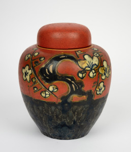 SUMIDA GAWA Japanese pottery ginger jar with cherry blossom decoration, early to mid 20th century double seal mark to base and stamped "Made In Japan", 21cm high