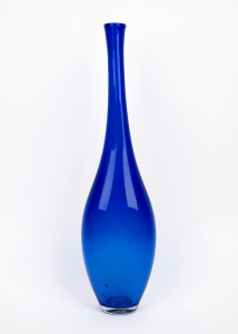 MILES JOHNSON tall blue Australian art glass vase, engraved signature and original label near base, ​​​​​​​61cm high.