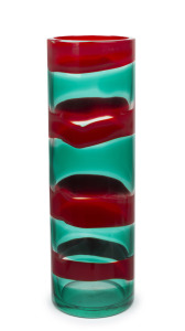 FULVIO BIANCONI (1915-1996) impressive cylindrical Murano glass vase with bands of red, green and clear glass, for VETRERIA VENINI, circa 1993, engraved "Venini '93", 55cm high.