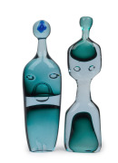 ANTONIO DA ROS (1936-2012), two stylised male and female Murano glass statues with blue and green sommerso bubble inclusions, for VETRERIA CENEDESE, circa 1960, 33.5cm and 32cm high. - 2