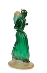 ERCOLE BAROVIER (1889-1974) "La Contadina" rare green Murano glass statue highlighted with gold inclusions, for BAROVIER & TOSO, circa 1935, rare large size 40cm high.