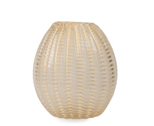 ERCOLE BAROVIER (1889-1974) "Zebrato" (Zebra Series) monumental Murano glass vase of ovoid form, delicately adorned with ribbed decoration, gold foil inclusions interspersed with white horizontal spiralling decoration, for VETRERIA BAROVIER & TOSO, circa 1949, bearing remains of original paper label "Barovier & Toso, Murano, Made in Italy, 19195", 33cm high, 28cm wide.