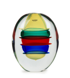 ALFREDO BARBINI (1912-2007) impressive sommerso Murano glass vase with five coloured bands, for VETRERIA ALFREDO BARBINI, circa 1980, engraved "A. Barbini, 32/100" and bearing original label "Barbini, Murano", 27cm high.