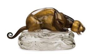 ALFREDO BARBINI (1912-2007), exceptional Murano glass panther with gold foil inclusions, for VETRO ARTISTICO MURANO (VAM), circa 2007-2010, engraved "A. Barbini" and bearing original label, 25cm high, 43cm long.