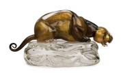 ALFREDO BARBINI (1912-2007), exceptional Murano glass panther with gold foil inclusions, for VETRO ARTISTICO MURANO (VAM), circa 2007-2010, engraved "A. Barbini" and bearing original label, 25cm high, 43cm long.