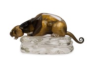 ALFREDO BARBINI (1912-2007), exceptional Murano glass panther with gold foil inclusions, for VETRO ARTISTICO MURANO (VAM), circa 2007-2010, engraved "A. Barbini" and bearing original label, 25cm high, 43cm long. - 2