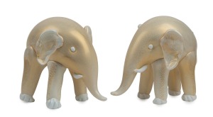 NAPOLEONE MARTINUZZI (1892-1977) "Elefanti" pair of stylised elephants in Lattimo glass with gold foil inclusions, for VENINI & Co., circa 1930, 15cm high, 18cm long.
