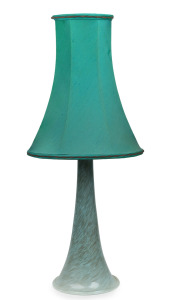 A green Murano glass table lamp with aventurine inclusions and a vintage green shade, 78cm high overall.