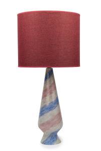 ERMANNO TOSO (1903-1973) red, white and blue Murano glass lamp with aventurine inclusions (and later shade), for FRATELLI TOSO, circa 1965, 71cm high overall.