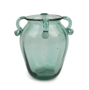 VITTORIO ZECCHIN (1878-1947) "Soffiato" green Murano glass vase with four applied handles, for S.M. VENINI CAPPELLIN & Co., circa 1926, 9cm high.
