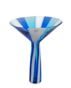 MORISON S. COUSINS (1934-2001) flared blue and white Murano glass vase, for VENINI, circa 1999, engraved "Venini, 1990 for Tupperware" and bearing original label "Venini, Murano, Made in Italy", 32cm high.