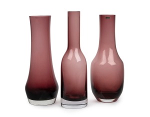 RIIHIMAEN LASI group of three Finnish purple glass vases, mid 20th century, the largest 25cm high.