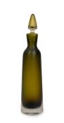 PAOLO VENINI (1895-1959) "Inciso" olive green sommerso glass bottle with stopper, Model No. 4586, for VETRERIA VENINI, circa 1956, acid etched three line signature to base "Venini, Murano, Italia", 36cm high.