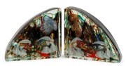 ALFREDO BARBINI (1912-2007) impressive pair of aquarium glass fish block bookends, richly decorated with four fish, seaweed, jellyfish and seahorse, made by the famous glass maestro FABIO TOSI for CENEDESE, circa 1953, each piece 15.5cm high, 17.5cm wide,
