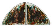 ALFREDO BARBINI (1912-2007) impressive pair of aquarium glass fish block bookends, richly decorated with four fish, seaweed, jellyfish and seahorse, made by the famous glass maestro FABIO TOSI for CENEDESE, circa 1953, each piece 15.5cm high, 17.5cm wide, - 2