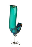 ALESSANDRO PIANON (1931-1964) "Pulcino" J shaped green glass baby bird, decorated with murrines in three bands around the base with multicoloured millefiori eyes on copper wire leg stands, made for VISTOSI, circa 1960, 31cm high. - 2