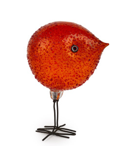 ALESSANDRO PIANON (1931-1964) "Pulcino" baby bird of spherical form in textured orange glass with millefiori eyes and copper wire leg stands, made for VISTOSI, circa 1960, 22cm high.
