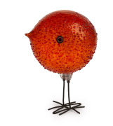 ALESSANDRO PIANON (1931-1964) "Pulcino" baby bird of spherical form in textured orange glass with millefiori eyes and copper wire leg stands, made for VISTOSI, circa 1960, 22cm high. - 2