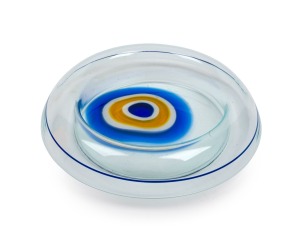 LINO TAGLIAPIETRA (1934 - ) Saturno Murano glass float bowl with blue, yellow and white murrine decoration, for LA MURRINA, circa 1965, 7cm high, 31cm diameter.