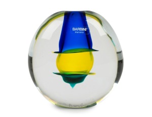 ALFREDO BARBINI (1912-2007) sommerso Murano glass vase with three coloured bands, for VETRERIA ALFREDO BARBINI, circa 1980, engraved "A. Barbini, 35/100" and bearing original label "Barbini, Murano", 16cm high.