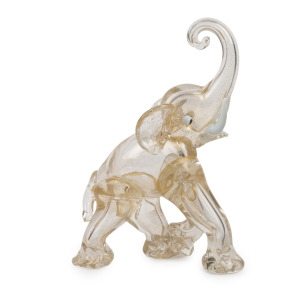 ERCOLE BAROVIER (1889-1974) rare charging elephant statue in clear Murano glass with gold foil inclusions, for VETRERIA BAROVIER & TOSO, circa 1930, 22cm high.
